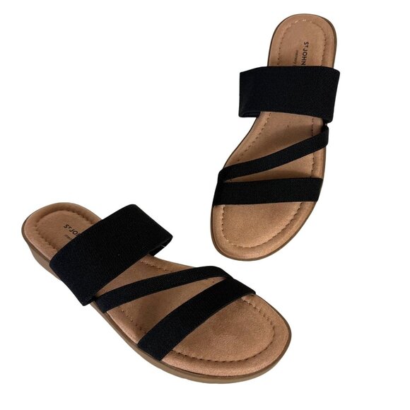 St Johns Bay Strappy Sandals Size 7.5 Black Memory Foam Flat Comfort Summer Fash - Picture 3 of 13